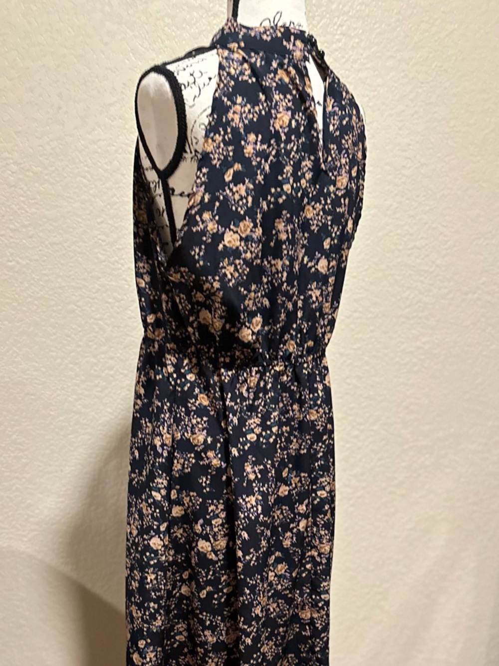 Emery Rose High Neck Sleeveless Navy Floral Midi Dress with Elastic Waist xl - Picture 3 of 10